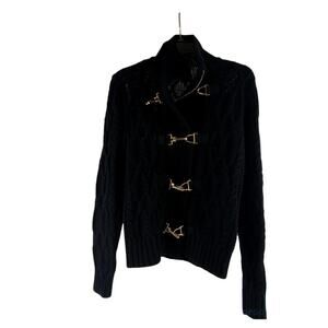 Ralph Lauren Women's Black Cable Knit Fireman Clasp Sweater - M